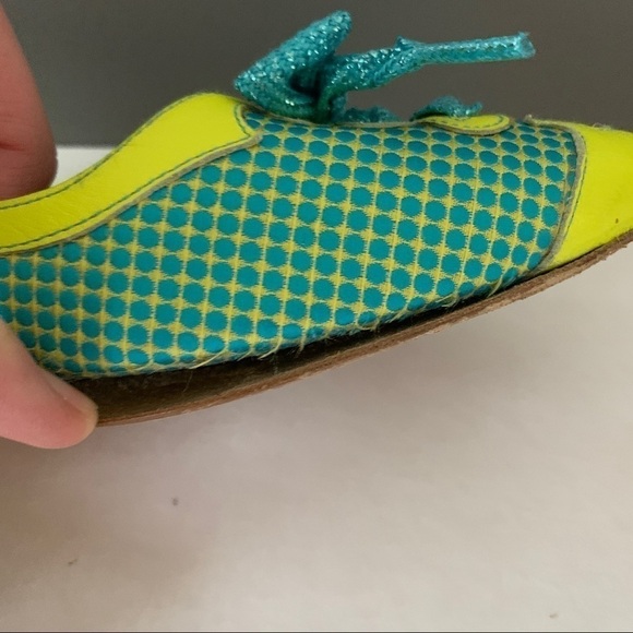 Maloles Anthropologie Yellow & Turquoise w/Lace-Up detail Flats Size 39 - Picture 7 of 8